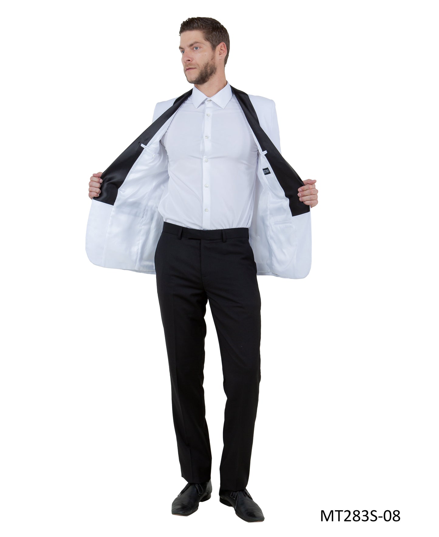 White on Black Satin Shawl Lapel Slim Fit 2 Piece Azzuro Men's Tuxedo