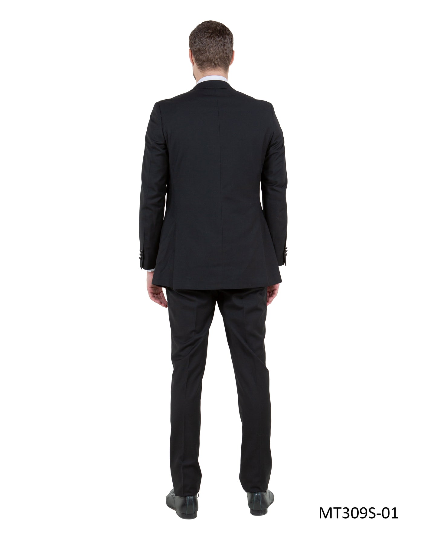 Black on Black Satin Peak Lapel With Satin Trim Slim Fit 2 Piece Tazzio Men's Tuxedo