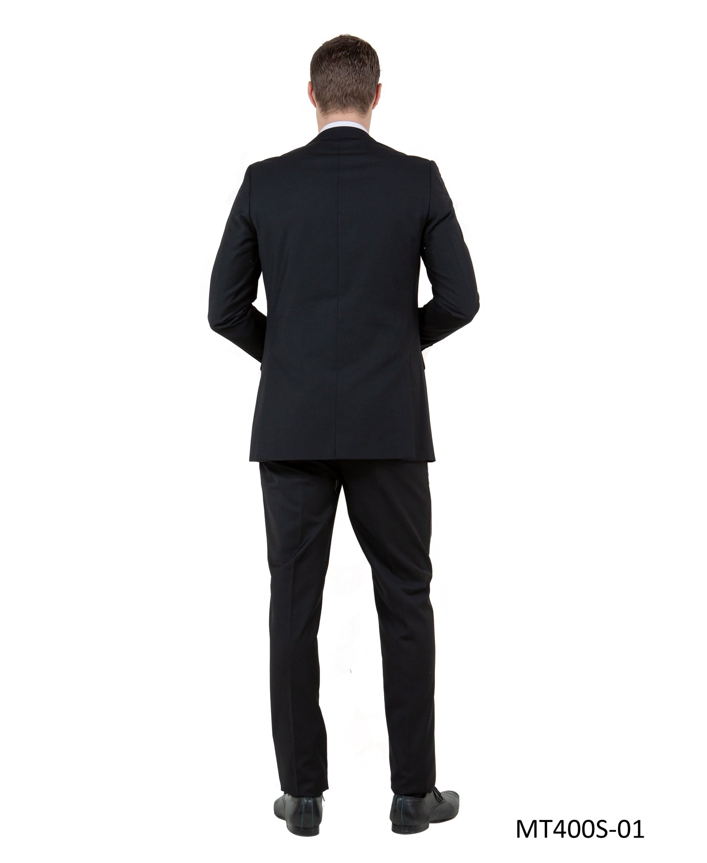 Black on Black Satin Peak Lapel Modern Fit 3 Piece Bryan Michaels Men's Tuxedo