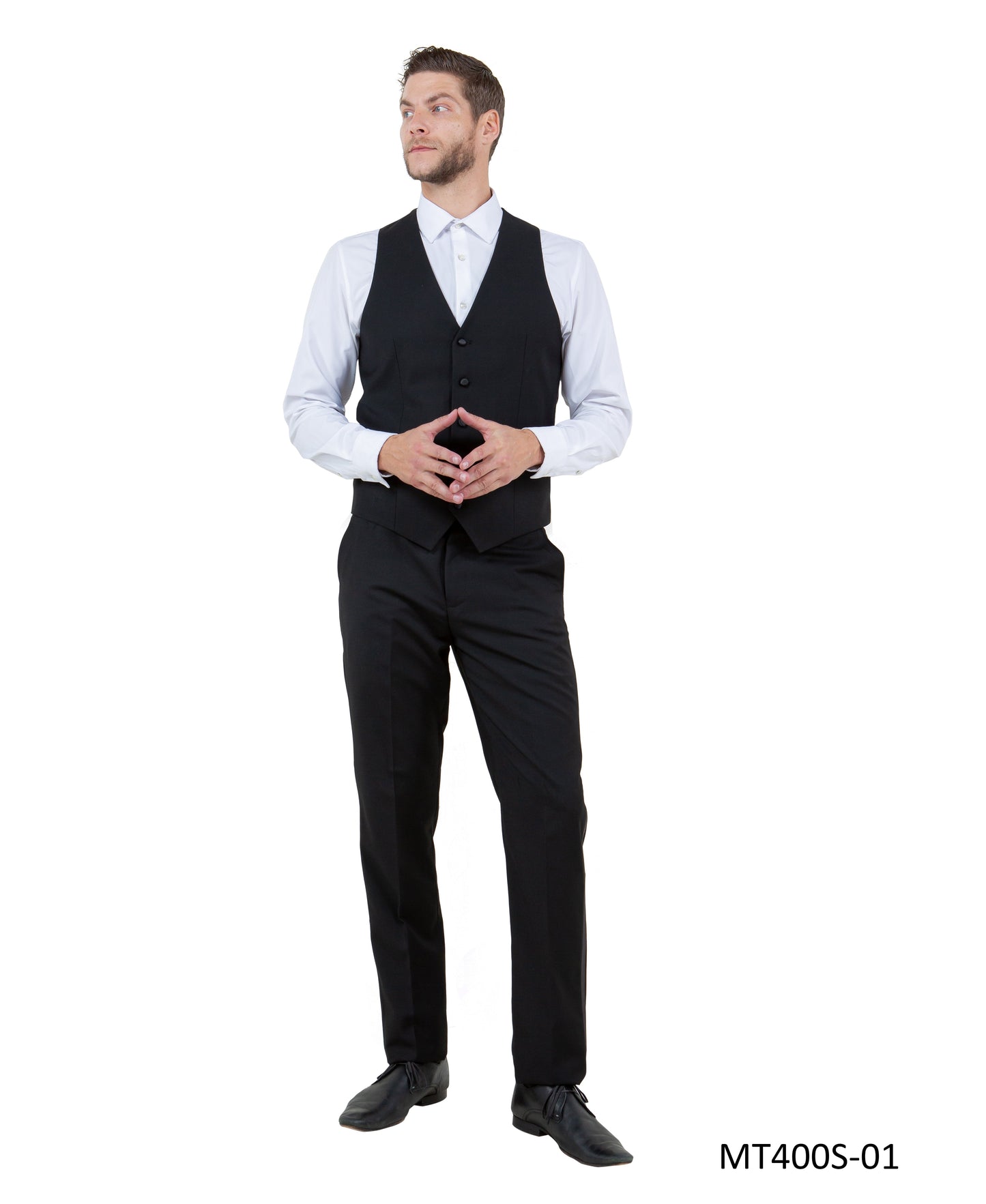 Black on Black Satin Peak Lapel Modern Fit 3 Piece Bryan Michaels Men's Tuxedo