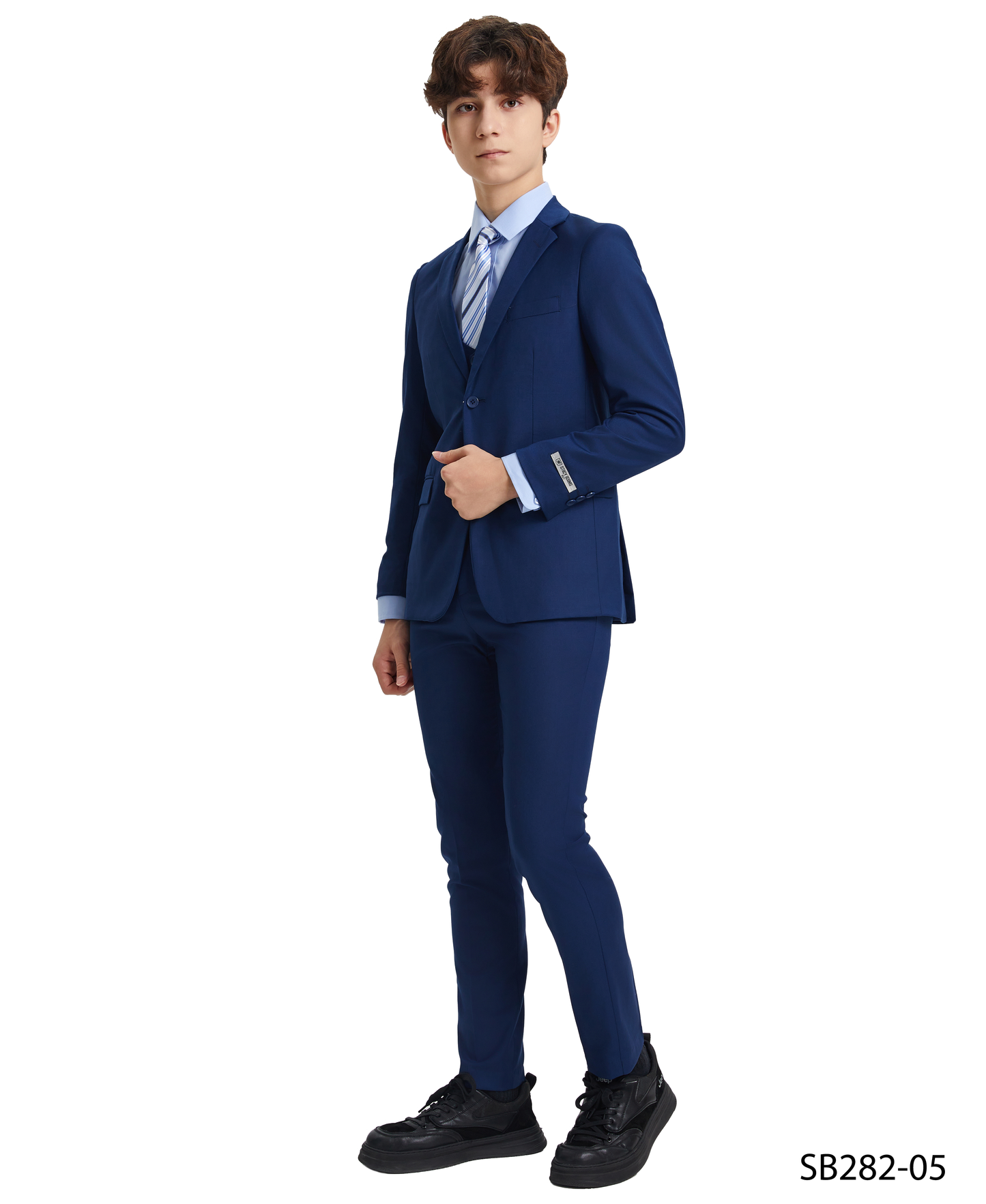 Solid Indigo Notch Lapel 5 Piece Slim Fit Stacy Adams Boy's Suit