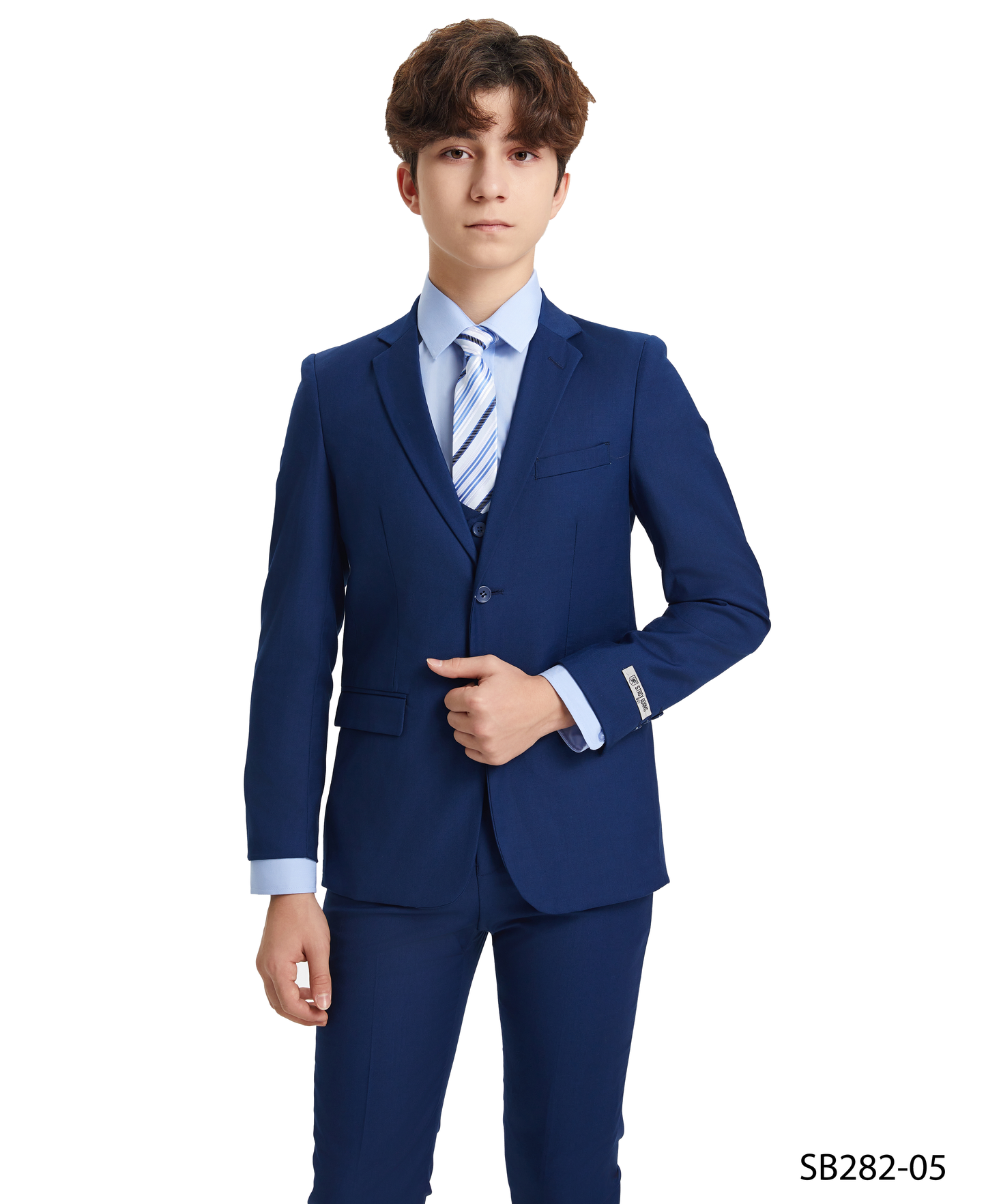 Solid Indigo Notch Lapel 5 Piece Slim Fit Stacy Adams Boy's Suit