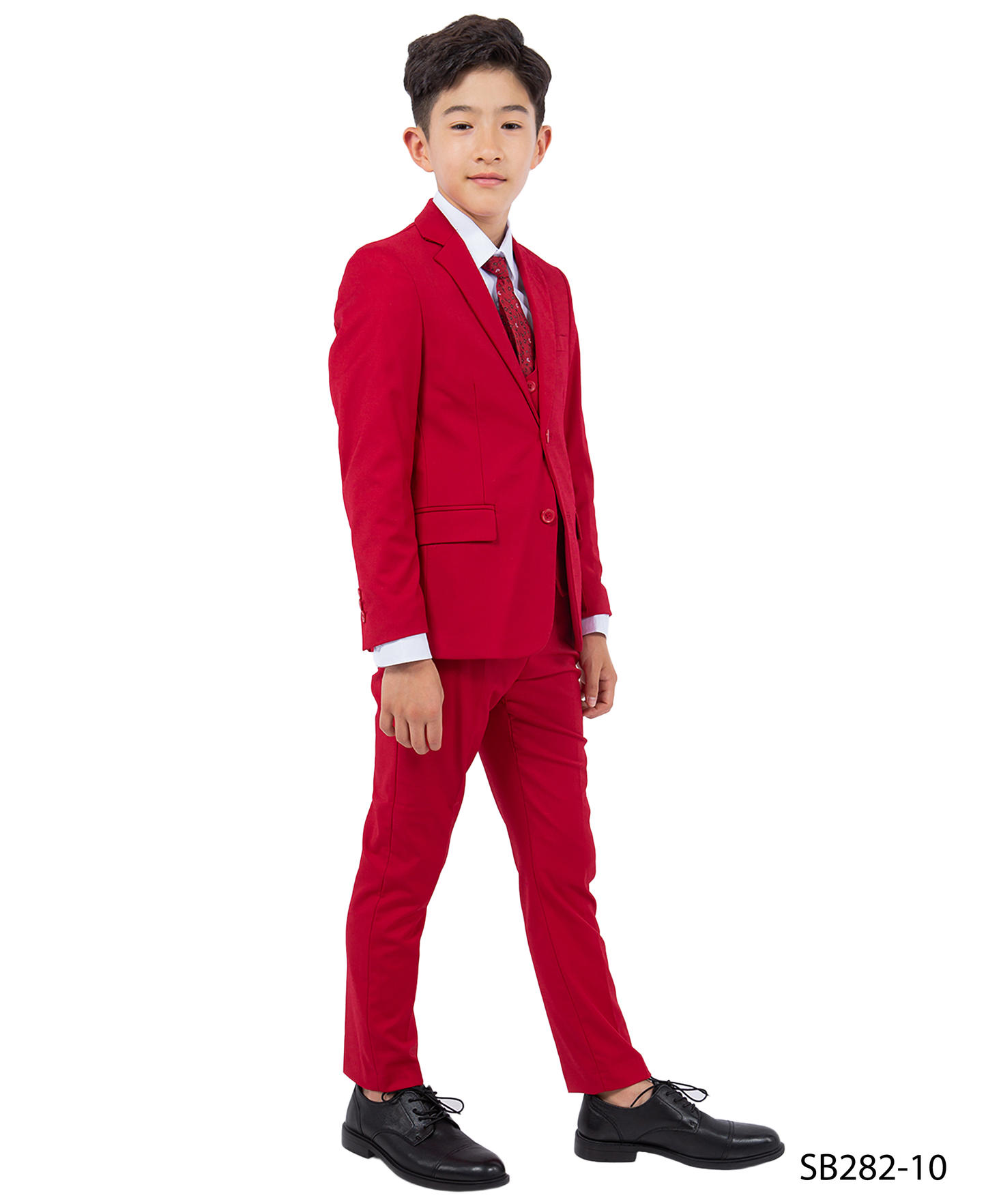 Solid Red Notch Lapel 5 Piece Slim Fit Stacy Adams Boy's Suit