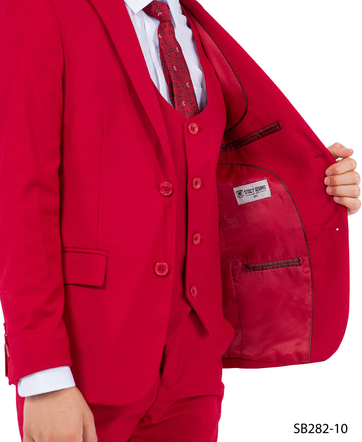 Solid Red Notch Lapel 5 Piece Slim Fit Stacy Adams Boy's Suit