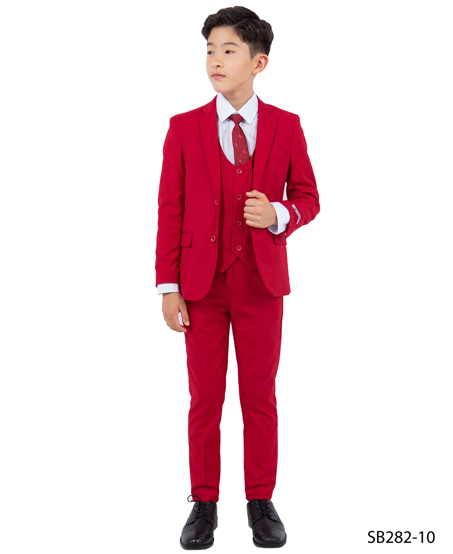 Solid Red Notch Lapel 5 Piece Slim Fit Stacy Adams Boy's Suit