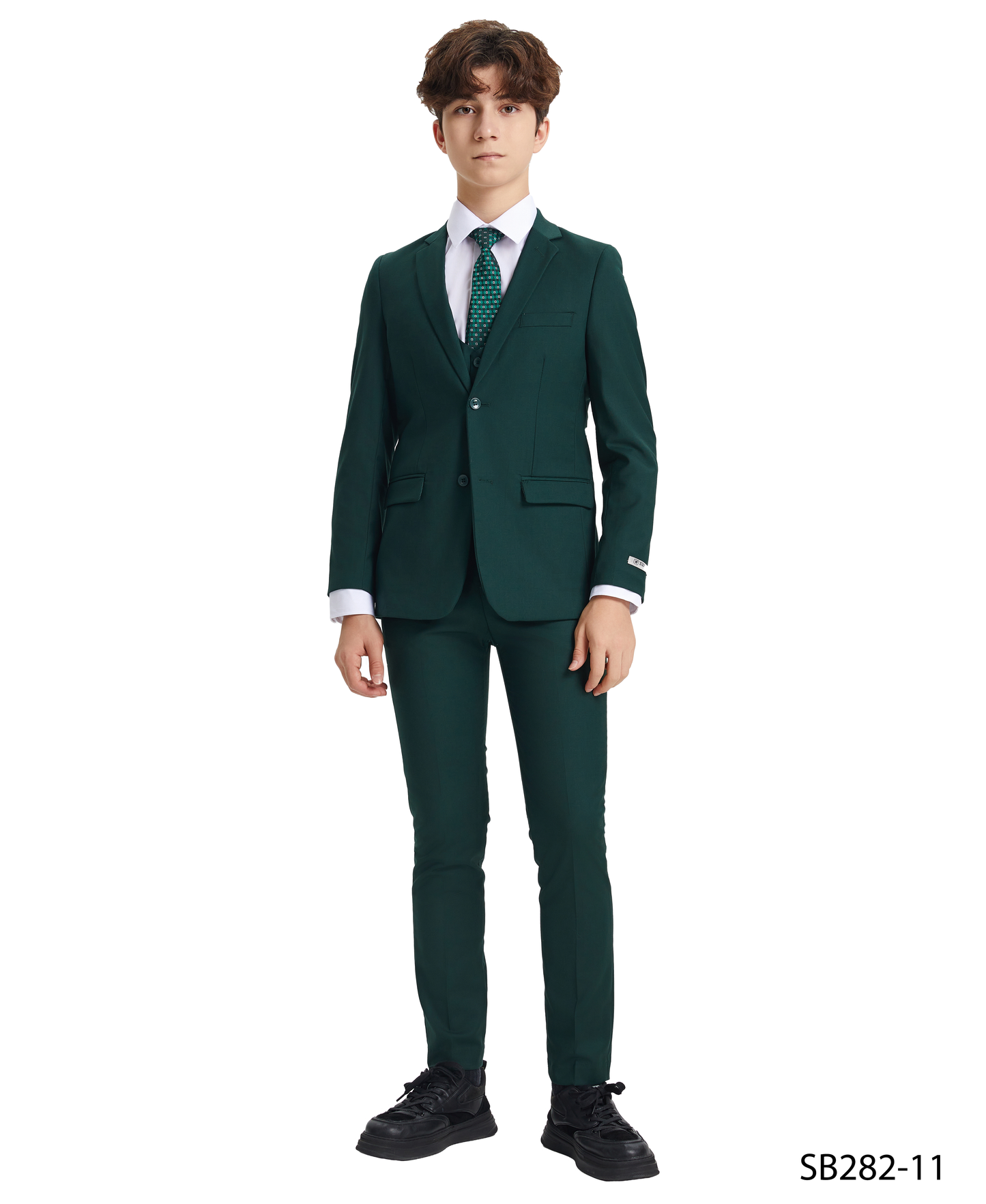 Solid Green Notch Lapel 5 Piece Slim Fit Stacy Adams Boy's Suit