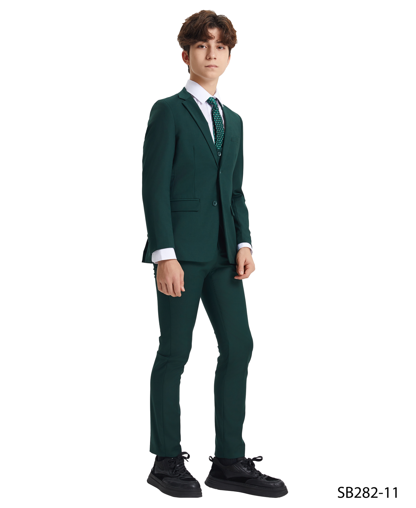 Solid Green Notch Lapel 5 Piece Slim Fit Stacy Adams Boy's Suit