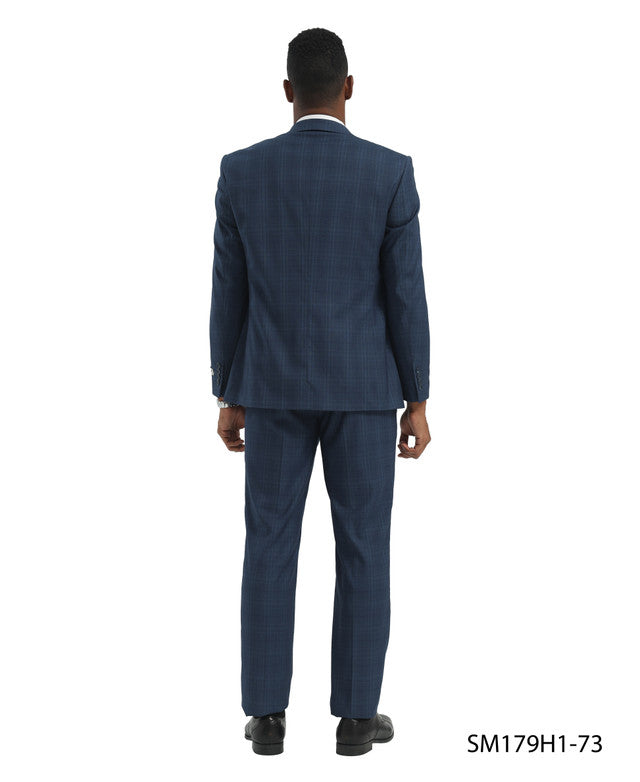 Blue Glen Plaid 3 Piece Peak Lapel Stacy Adams Men's Hybrid Suit