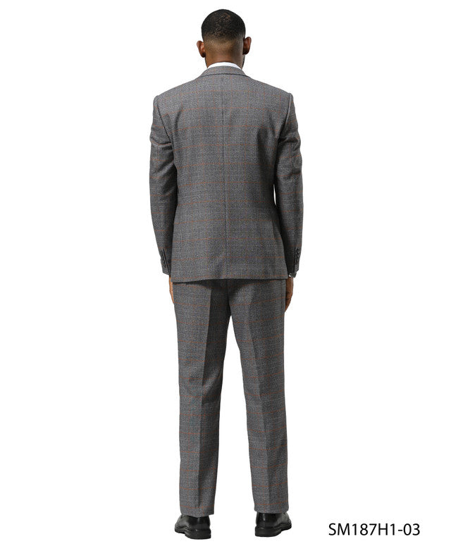 Grey Glen Plaid 3 Piece Notch Lapel Stacy Adams Men's Suit