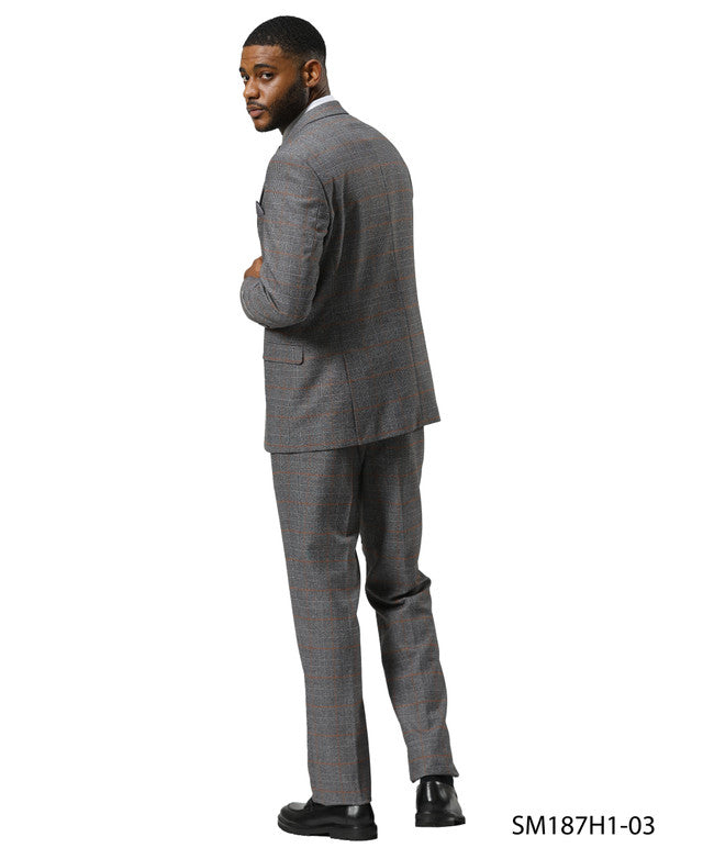 Grey Glen Plaid 3 Piece Notch Lapel Stacy Adams Men's Suit