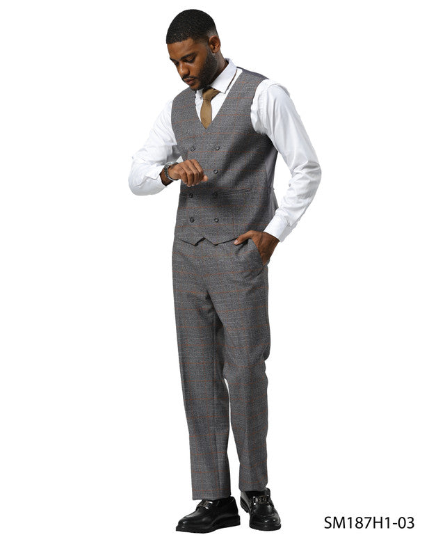 Grey Glen Plaid 3 Piece Notch Lapel Stacy Adams Men's Suit