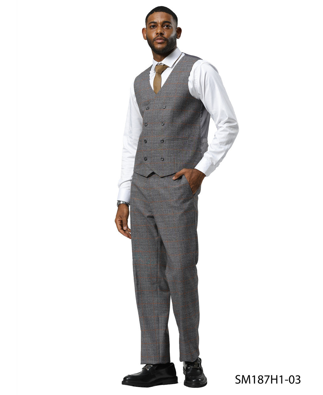 Grey Glen Plaid 3 Piece Notch Lapel Stacy Adams Men's Suit