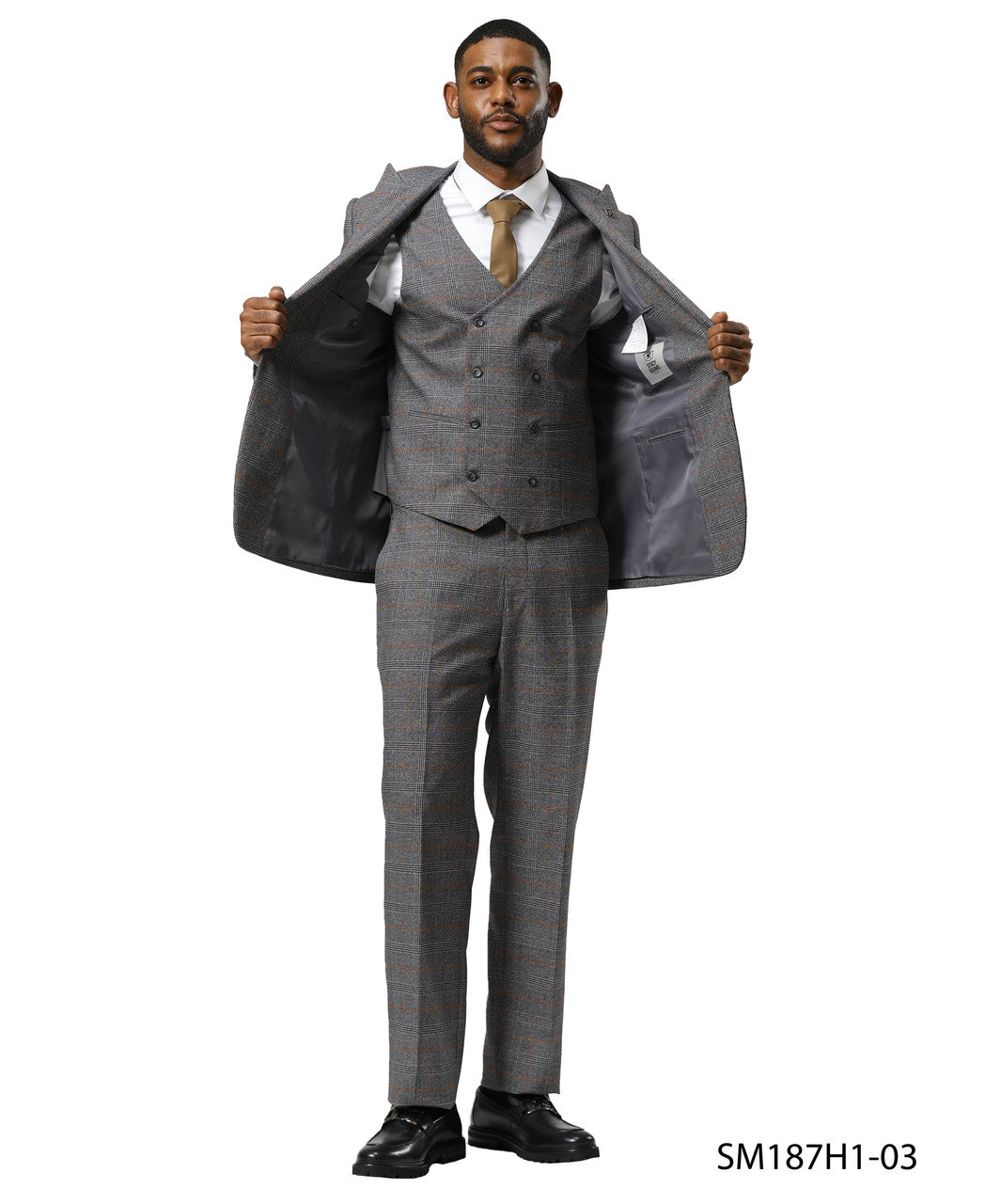 Grey Glen Plaid 3 Piece Notch Lapel Stacy Adams Men's Suit