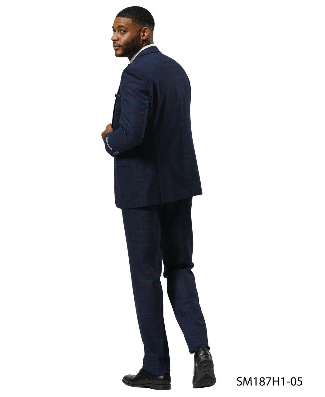 Navy Glen Plaid 3 Piece Notch Lapel Stacy Adams Men's Suit