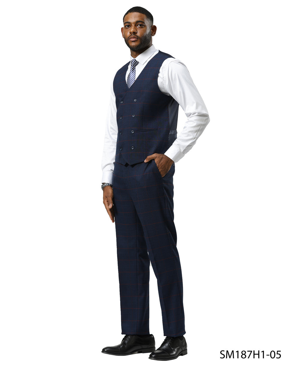 Navy Glen Plaid 3 Piece Notch Lapel Stacy Adams Men's Suit