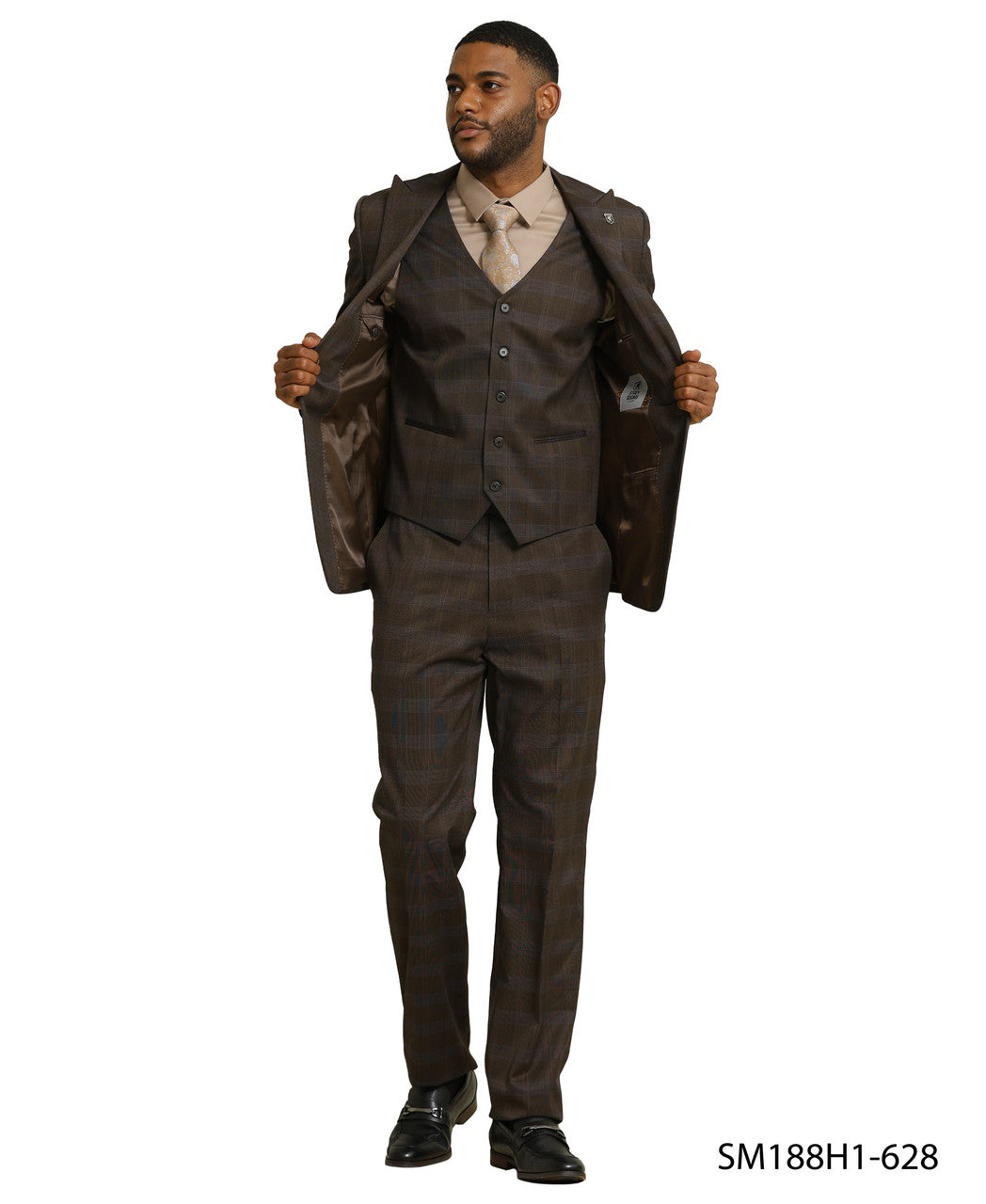 Brown Glen Check 3 Piece Notch Lapel Stacy Adams Men's Suit