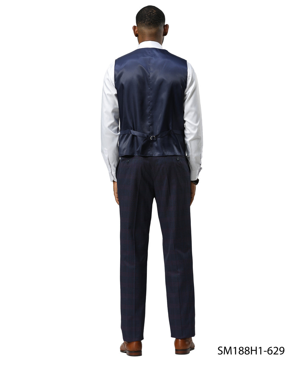 Navy Glen Check 3 Piece Notch Lapel Stacy Adams Men's Suit