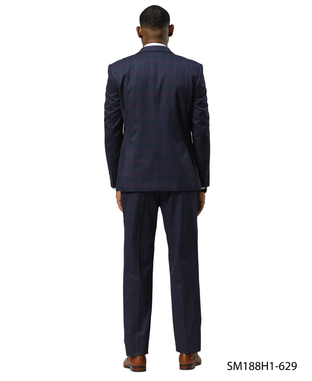Navy Glen Check 3 Piece Notch Lapel Stacy Adams Men's Suit
