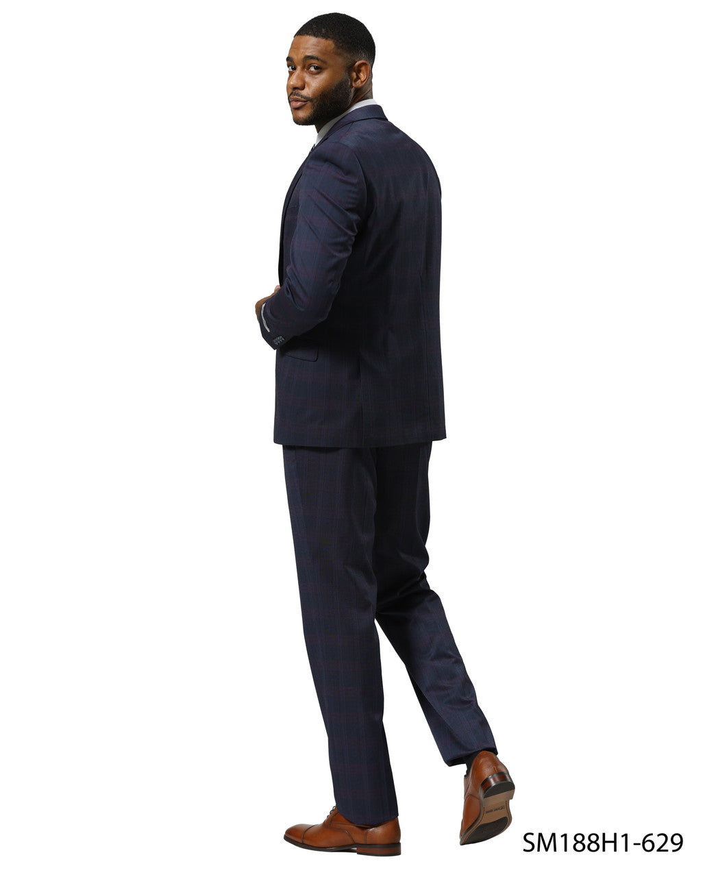 Navy Glen Check 3 Piece Notch Lapel Stacy Adams Men's Suit