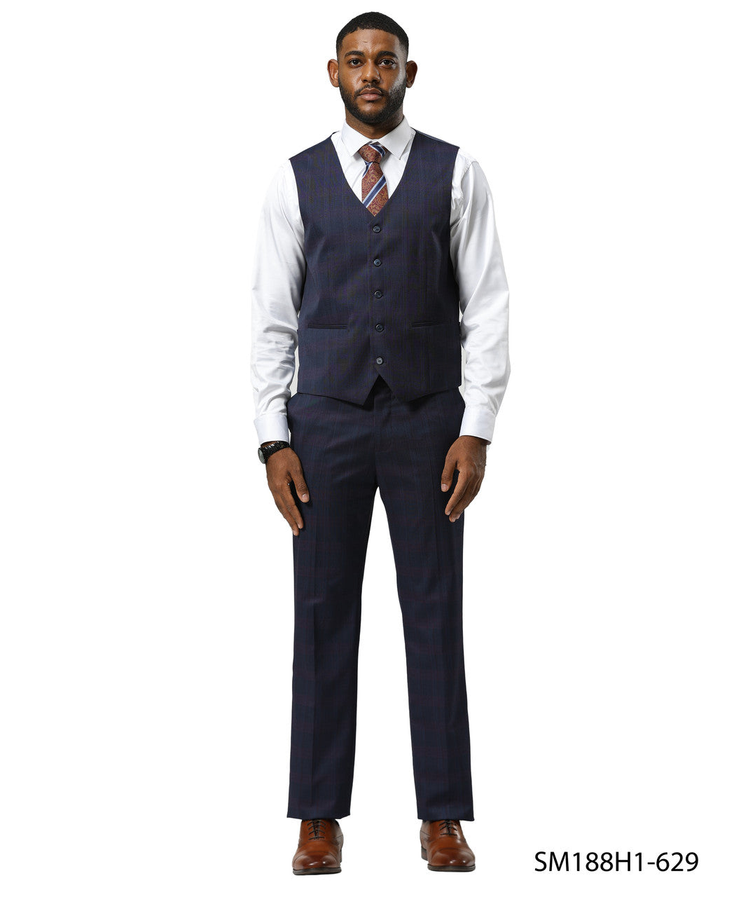 Navy Glen Check 3 Piece Notch Lapel Stacy Adams Men's Suit