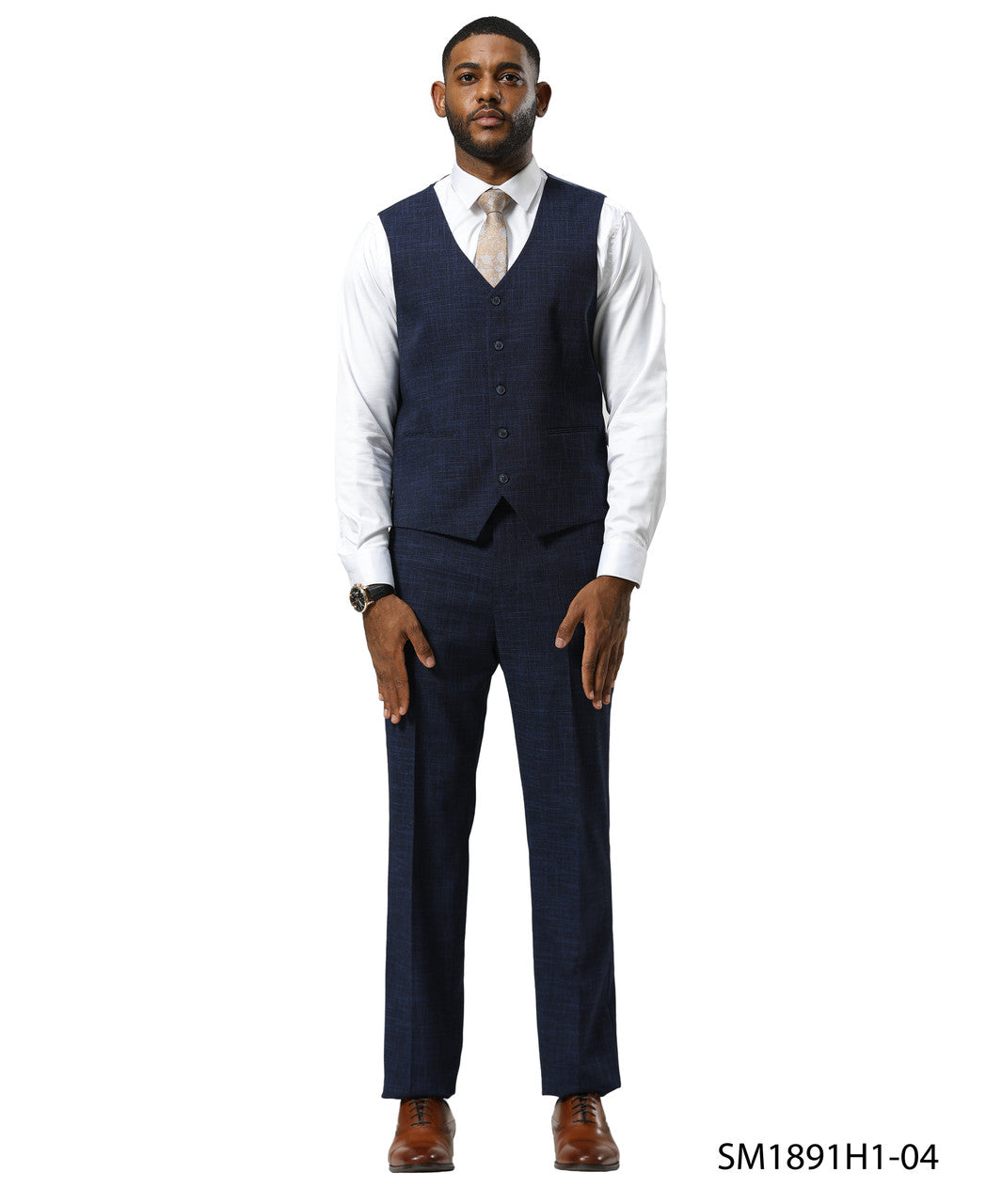 Navy Tattersall Plaid 3 Piece Notch Lapel Stacy Adams Men's Suit