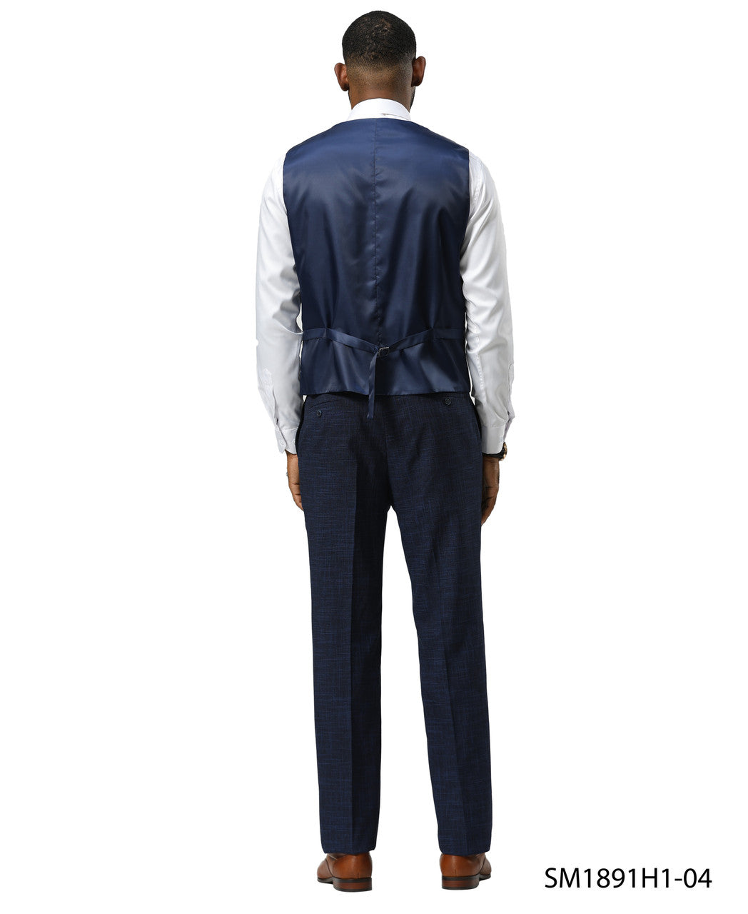 Navy Tattersall Plaid 3 Piece Notch Lapel Stacy Adams Men's Suit