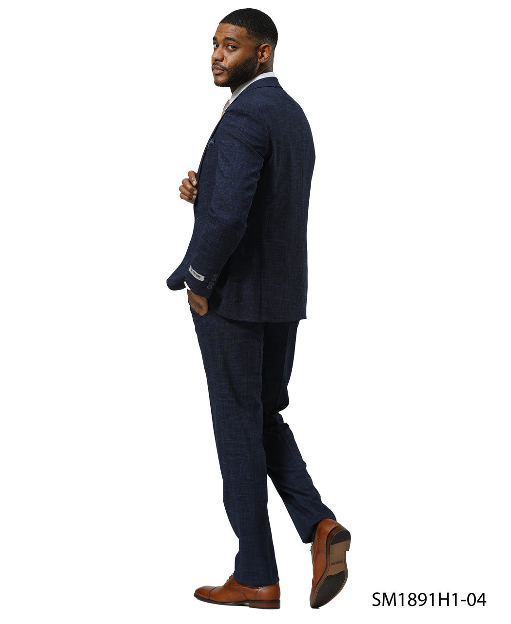 Navy Tattersall Plaid 3 Piece Notch Lapel Stacy Adams Men's Suit