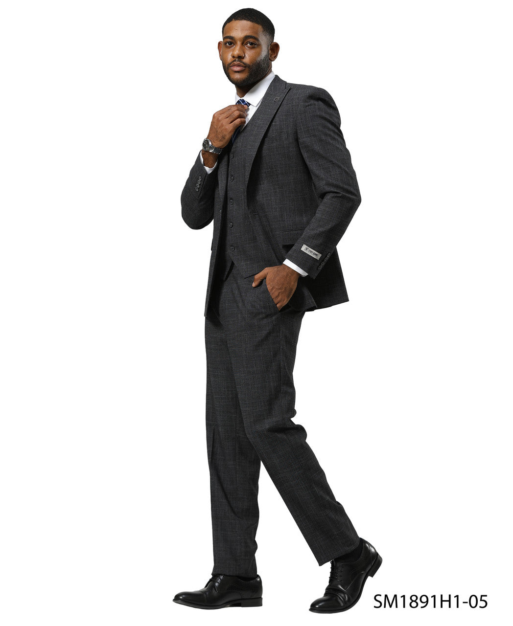 Charcoal Tattersall Plaid 3 Piece Notch Lapel Stacy Adams Men's Suit