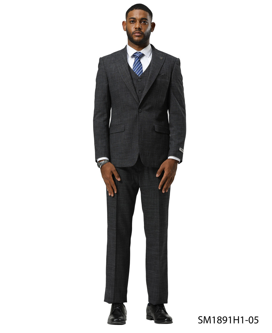 Charcoal Tattersall Plaid 3 Piece Notch Lapel Stacy Adams Men's Suit