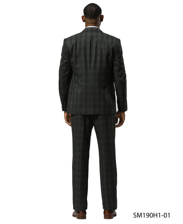 Green Glen Plaid 3 Piece Notch Lapel Stacy Adams Men's Suit
