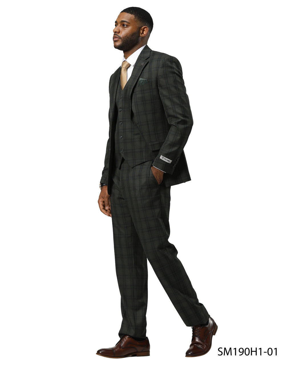 Green Glen Plaid 3 Piece Notch Lapel Stacy Adams Men's Suit