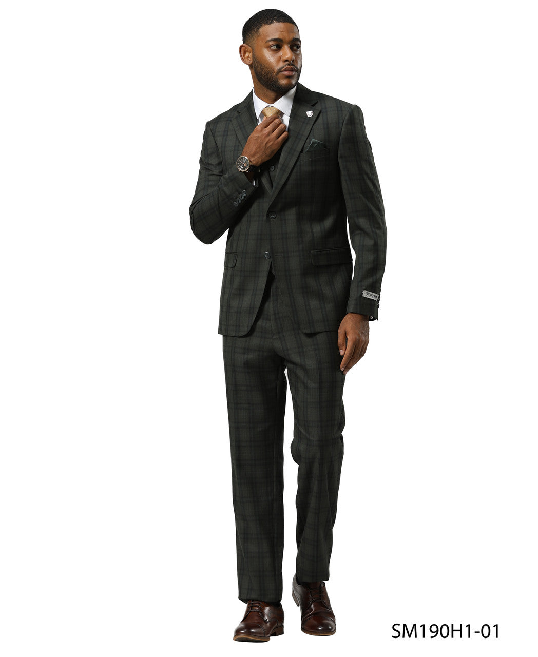 Green Glen Plaid 3 Piece Notch Lapel Stacy Adams Men's Suit