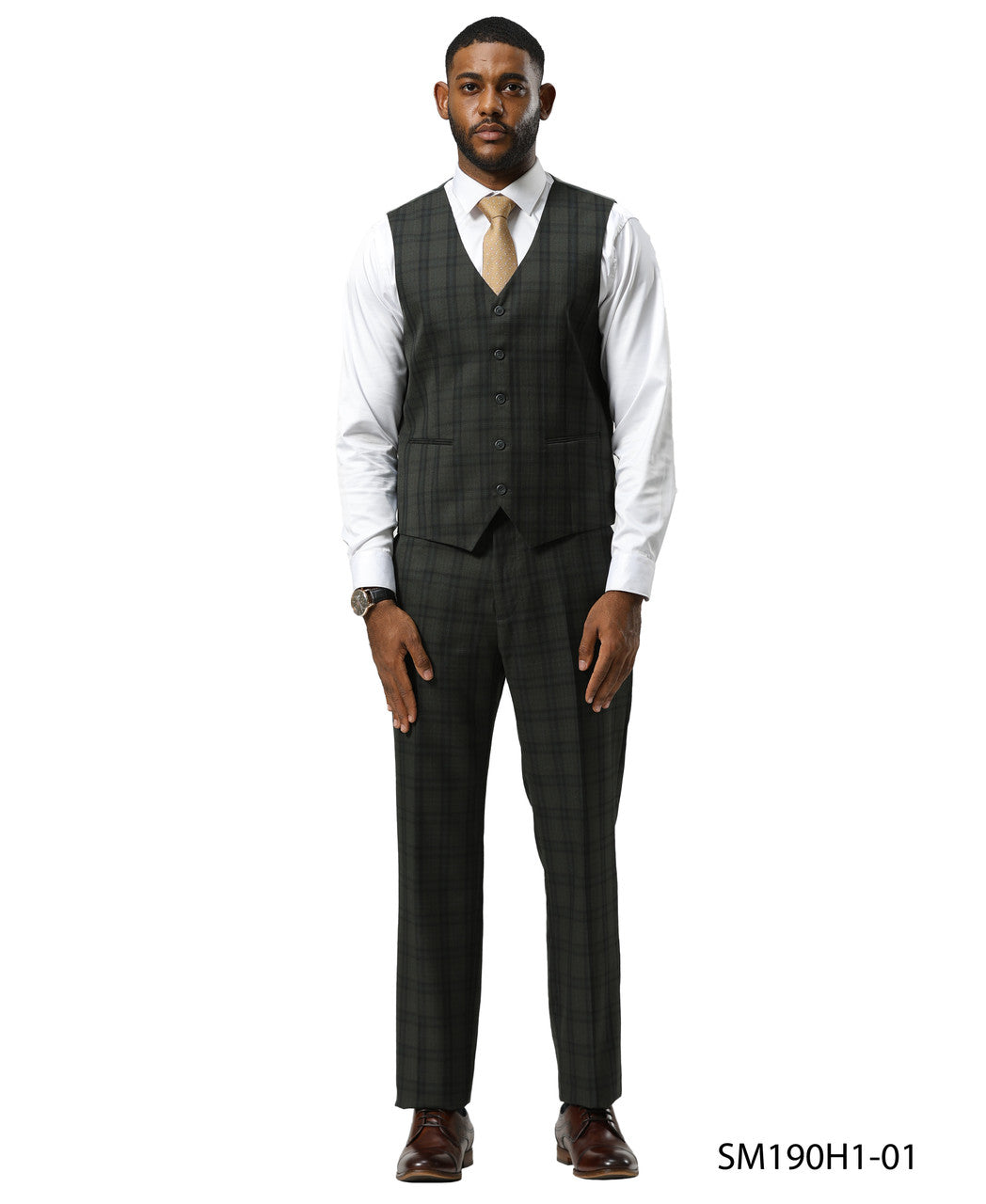 Green Glen Plaid 3 Piece Notch Lapel Stacy Adams Men's Suit