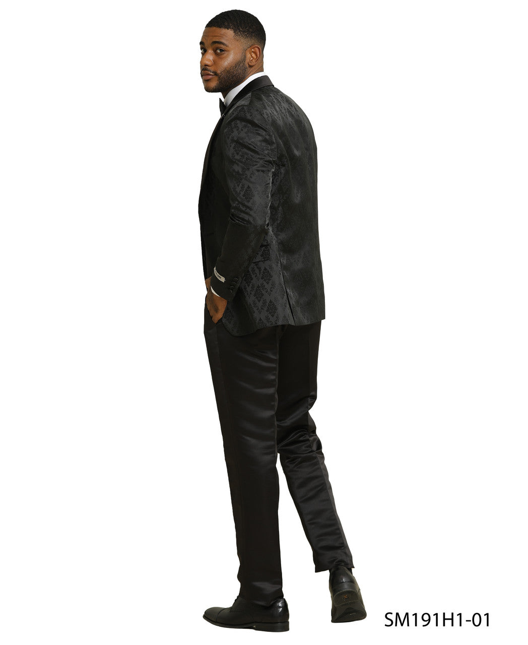 Black Floral Pattern 3 Piece Satin Peak Lapel Stacy Adams Men's Double Breasted Vest