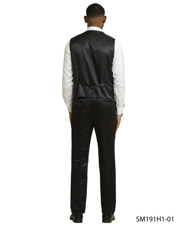 Black Floral Pattern 3 Piece Satin Peak Lapel Stacy Adams Men's Double Breasted Vest