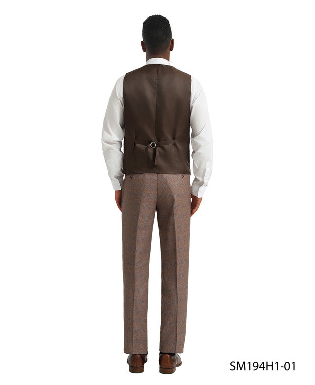 Brown Plaid 3 Piece Peak Lapel Stacy Adams Men's Hybrid Suit