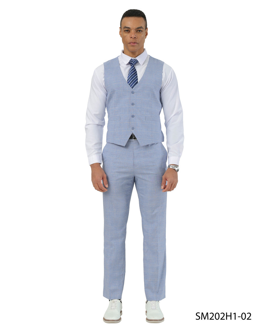 Light Blue Windowpane Notch Lapel 3 Piece Stacy Adams Men' Suit