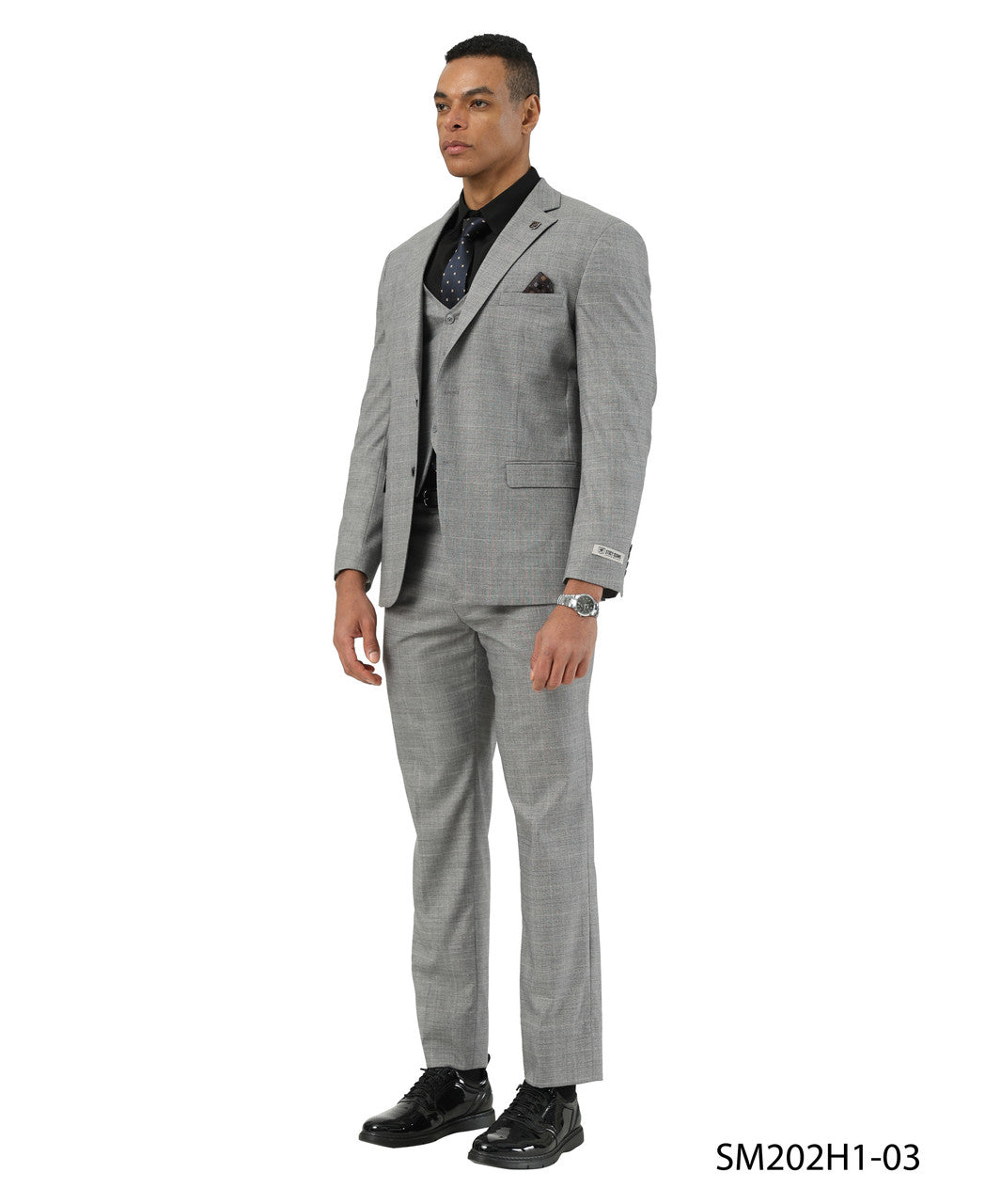 Light Gray Windowpane Notch Lapel 3 Piece Stacy Adams Men' Suit
