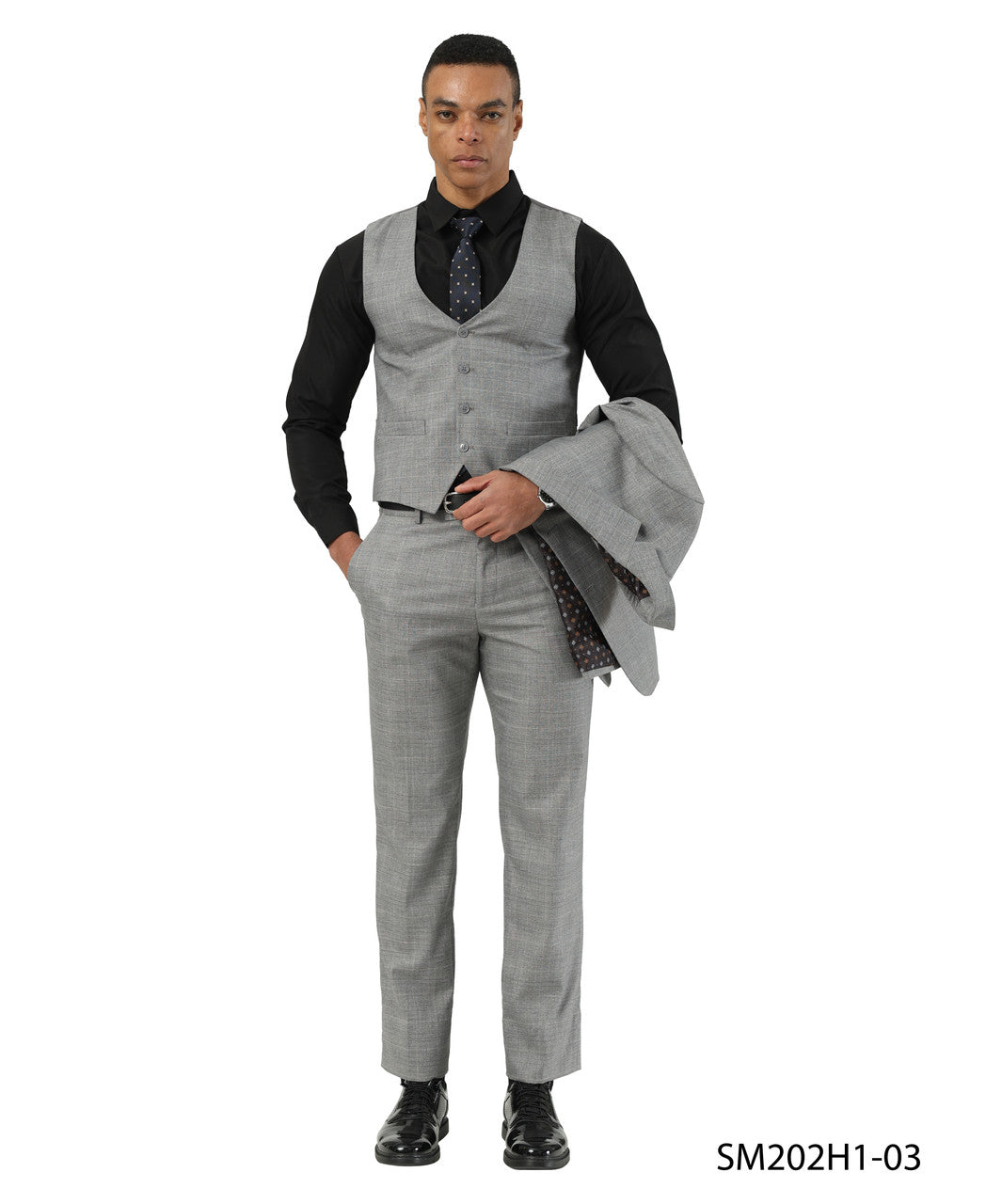 Light Gray Windowpane Notch Lapel 3 Piece Stacy Adams Men' Suit