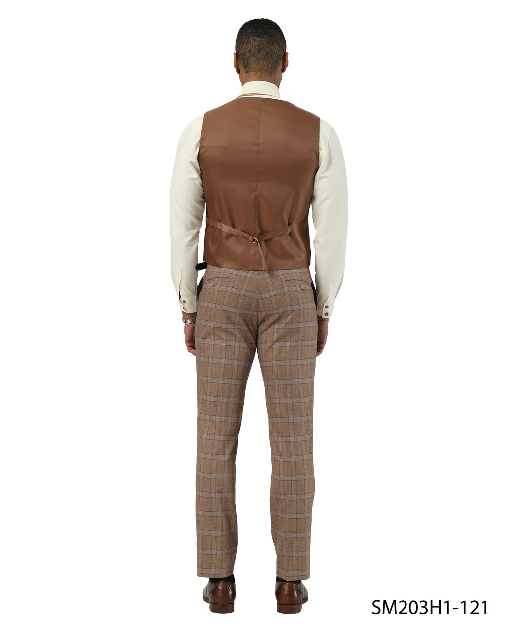 Brown Plaid Notch Lapel 3 Piece Stacy Adams Men' Suit