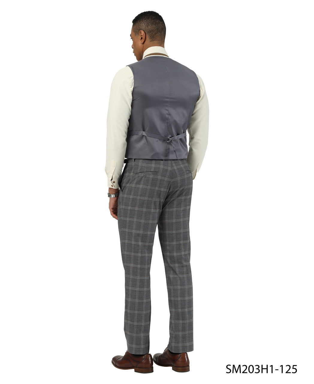 Grey/Brown Plaid Notch Lapel 3 Piece Stacy Adams Men' Suit
