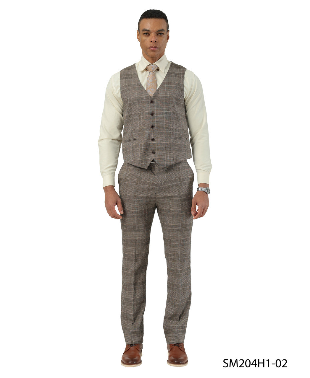 Brown Glen Plaid Notch Lapel 3 Piece Stacy Adams Men' Suit