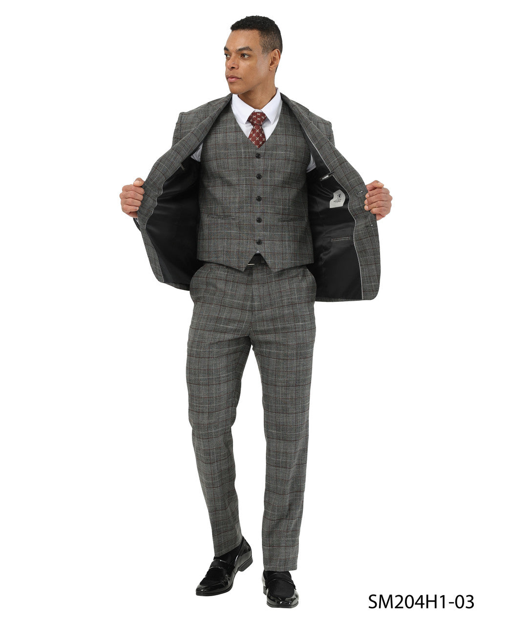 Black Glen Plaid Notch Lapel 3 Piece Stacy Adams Men' Suit