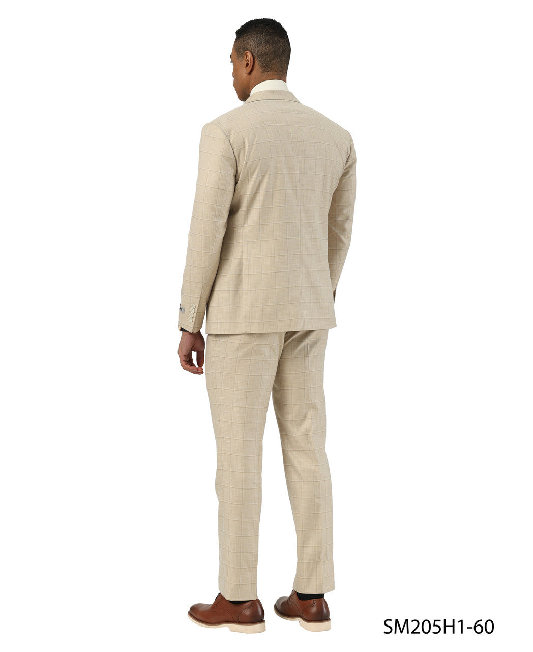 Beige Windowpane Peak Lapel Double Breasted 2 Piece Stacy Adams Men' Suit