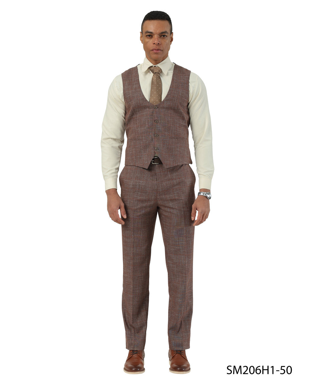 Brown Textured Windowpane Peak Lapel 3 Piece Stacy Adams Men' Suit