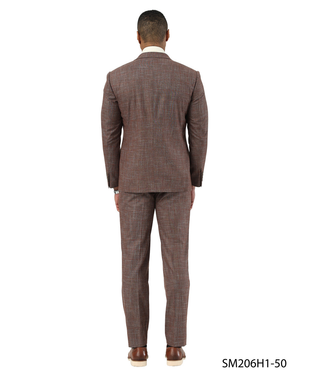 Brown Textured Windowpane Peak Lapel 3 Piece Stacy Adams Men' Suit