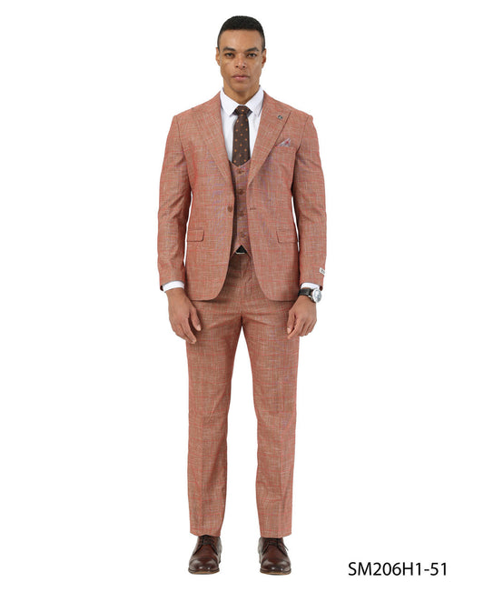 Taupe Textured Windowpane Peak Lapel 3 Piece Stacy Adams Men' Suit
