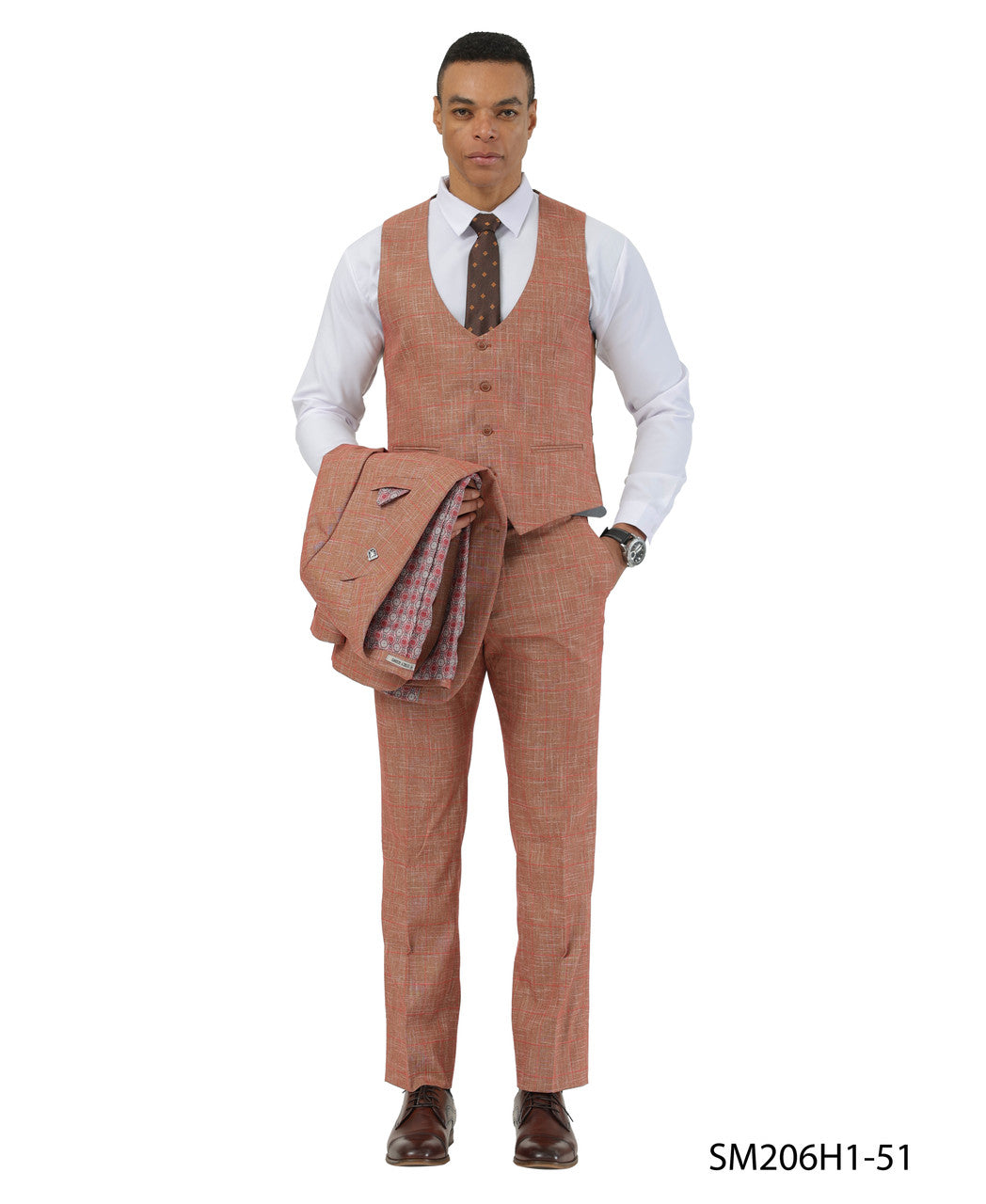 Taupe Textured Windowpane Peak Lapel 3 Piece Stacy Adams Men' Suit