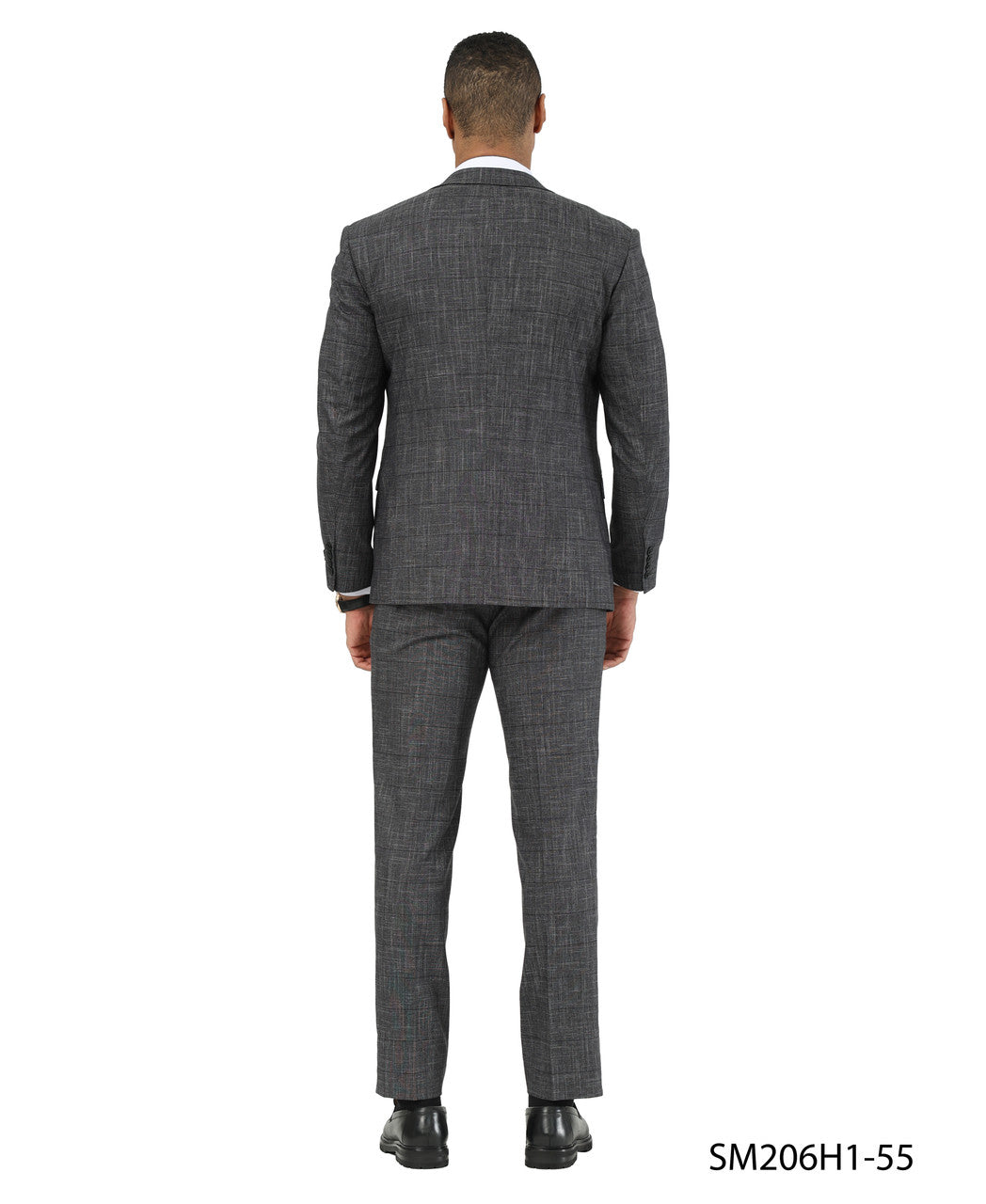 Black Textured Windowpane Peak Lapel 3 Piece Stacy Adams Men' Suit