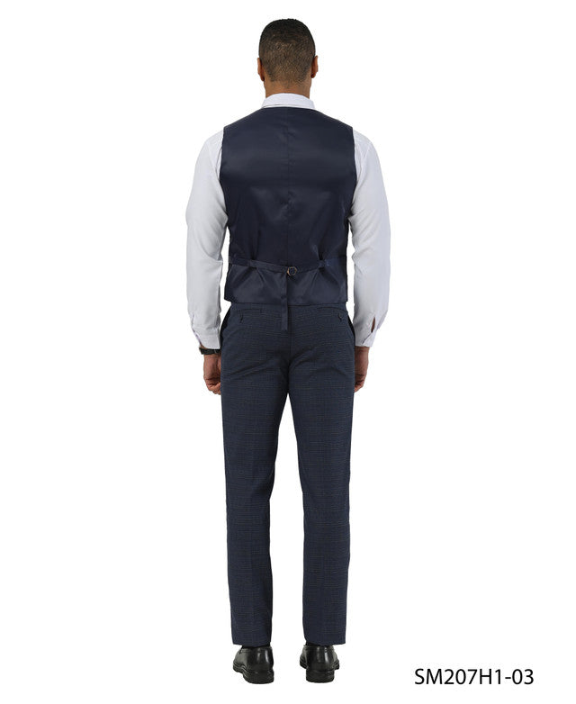 Navy Textured Glen Check Peak Lapel 3 Piece Stacy Adams Men' Suit